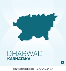 DHARWAD District Map, Karnataka, India – Editable Vector Outline.