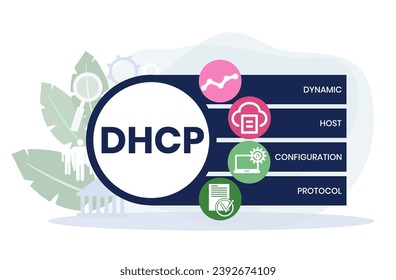DHCP - Dynamic Host Configuration Protocol acronym, business concept. word lettering typography design illustration with line icons and ornaments. Internet web site promotion concept vector layout.