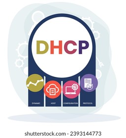 DHCP - Dynamic Host Configuration Protocol acronym, business concept. word lettering typography design illustration with line icons and ornaments. Internet web site promotion concept vector layout.