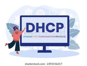 DHCP - Dynamic Host Configuration Protocol acronym, business concept. word lettering typography design illustration with line icons and ornaments. Internet web site promotion concept vector layout.