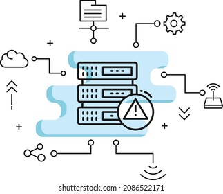 DHCP Server Announce An Alert Concept, Network Outage Stock Illustration, Database Machine Outage Vector Icon Design, Cloud Computing And Web Hosting Services Symbol,