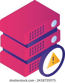 DHCP server announce an alert isometric Concept, Database Machine Outage vector Icon Design, Cloud computing and Web hosting services Symbol, Network failure Stock illustration,