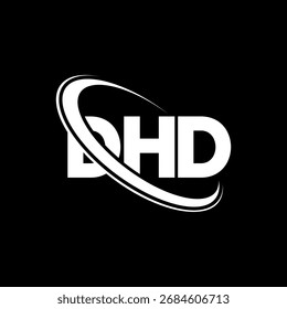 Logotipo de DHD. Carta DHD. Diseño de logotipo de letra DHD. Logotipo de DHD inicial vinculado con el círculo y el logotipo del monograma en mayúsculas. Tipografía DHD para tecnología, negocio y marca inmobiliaria.