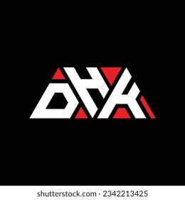 DHK triangle letter logo design with triangle shape. DHK triangle logo design monogram. DHK triangle vector logo template with red color. DHK triangular logo Simple, Elegant, and Luxurious design.