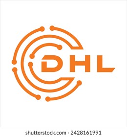 Diseño de letra DHL. Diseño de logotipo de la tecnología de letras DHL sobre un fondo blanco. Diseño del logotipo de DHL Monogram para emprendedores y empresas.