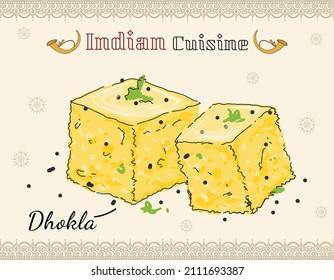 Dhokla mit Chilischoten und Chilischoten. Indisches Gujarati-Essen