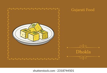 ilustración del plato de dhokla gujarati para el diseño de afiches