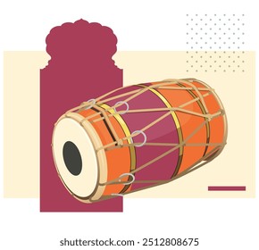 Dholak - a two-headed hand drum as a folk percussion instrument - Stock Illustration as EPS 10 File