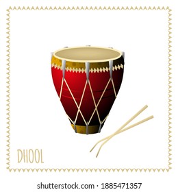 Dholaki ist ein traditionelles Musikinstrument in Indien. Vektorgrafik einzeln auf weißem Hintergrund.