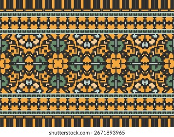 Patrón de pantalones Dhoti Patrón escandinavo sin fisuras Motivo bordado, Pixel Ikat bordado Diseño de Vector para Imprimir figura tinta tribal en tela patola sari