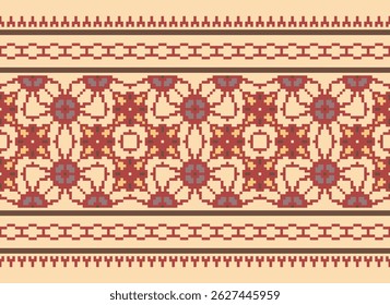 Patrón Dhoti Seamless Bandana impresión de seda Motivo bordado, Pixel Ikat bordado Diseño de Vector para Imprimir indonesio batik motivo bordado nativo americano kurta mughal diseño