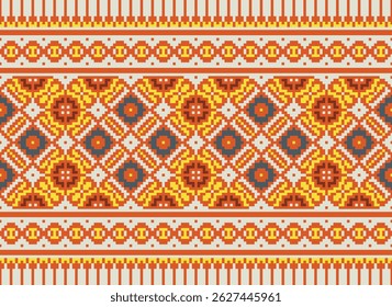 Padrão Dhoti Sem costura nativo americano, bordado Motif, Pixel Ikat bordado vetor Design para impressão kurta padrão motifs tapeçaria padrão floral repetir