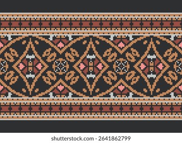 Dhoti Pattern Seamless Scandinavian pattern Motif embroidery, Pixel Ikat embroidery vector Design for Print scandinavian pattern saree ethnic nativity gypsy pattern