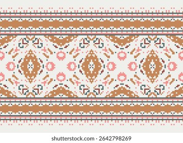 Dhoti Pattern Seamless Scandinavian pattern Motif embroidery, Pixel Ikat embroidery vector Design for Print border embroidery ancient egypt