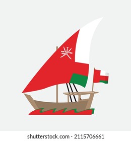 Dhow or Dawa or daw the traditional sailing vessels with Oman flag masts with settee or lateen sails used in the Gulf and the Red Sea