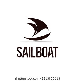 Dhow Sailboat Silhouette logo design, Traditional Sailboat from Asia Africa on River and Sea