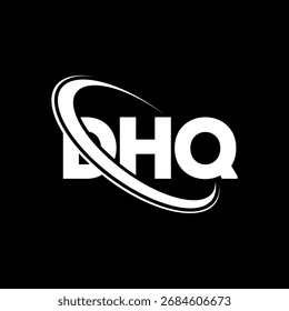 Logo da DHQ. Carta DHQ. Projeto do logotipo da letra DHQ. Logotipo DHQ inicial ligado com círculo e logotipo monograma maiúsculo. DHQ-tipografia para tecnologia, negócios e marca imobiliária.