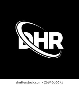 Logotipo de DHR. Carta de DHR. Diseño del logotipo de la letra de DHR. Logotipo de DHR inicial vinculado con el círculo y el logotipo del monograma en mayúsculas. Tipografía DHR para tecnología, negocio y marca inmobiliaria.