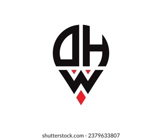 DHW letter location shape logo design. DHW letter location logo simple design.