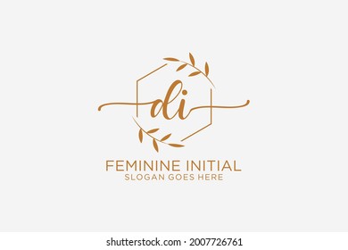 DI beauty monogram and elegant logo design handwriting logo of initial signature, wedding, fashion, floral and botanical with creative template.