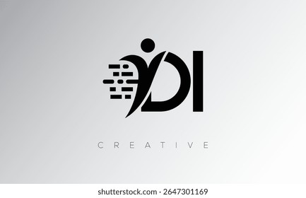 DI Creative Digital Monogram Logo – Futuristic Letter mark Design Featuring Human Shape, Pixel Motion and Minimal Tech Style for Innovative Branding Identity