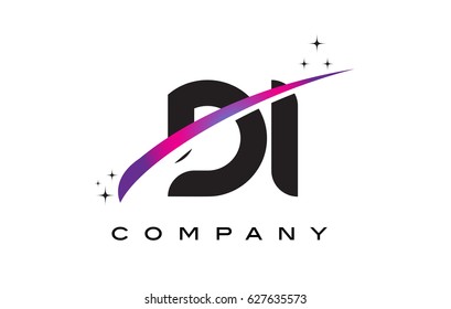 DI D I Black Letter Logo Design with Purple Magenta Swoosh and Stars.