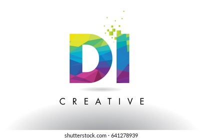 DI D I Colorful Letter Design with Creative Origami Triangles Rainbow Vector.