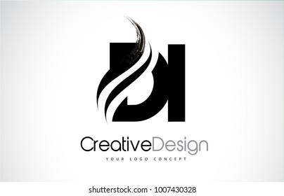 DI D I Creative Modern Black Letters Logo Design with Brush Swoosh