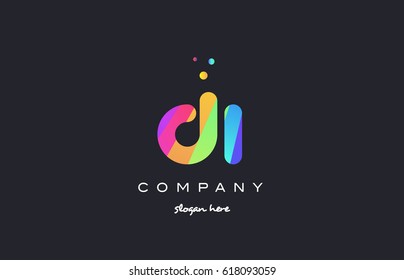 di d i  creative rainbow green orange blue purple magenta pink artistic alphabet company letter logo design vector icon template
