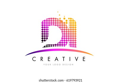 DI D I Dots Letter Logo Design with Magenta Bubble Circles and Swoosh