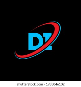 DI D I letter logo design. Initial letter DI linked circle uppercase monogram logo red and blue. DI logo, D I design. di, d i