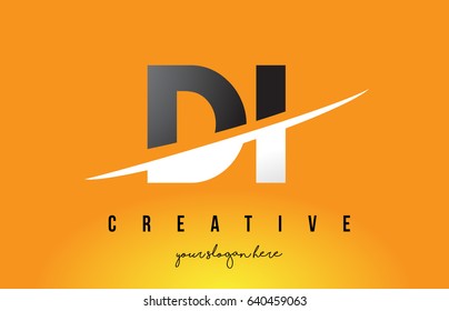 DI D I Letter Modern Logo Design with Swoosh Cutting the Middle Letters and Yellow Background.