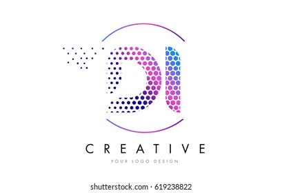 DI D I Pink Magenta Dotted Bubble Letter Logo Design. Dots Lettering Vector Illustration