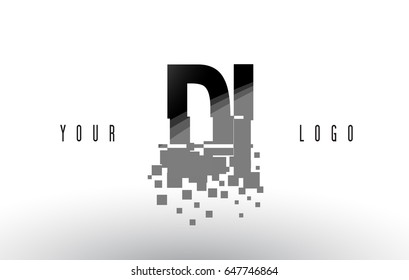 DI D I Pixel Letter Logo with Digital Shattered Black Squares. Creative Letters Vector Illustration.