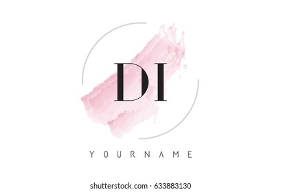 DI D I Watercolor Letter Logo Design with Circular Shape and Pastel Pink Brush.