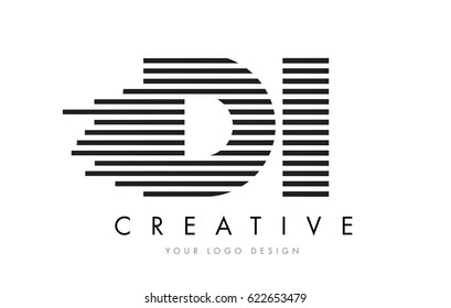 DI D I Zebra Letter Logo Design with Black and White Stripes Vector