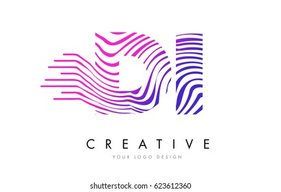 DI D I Zebra Letter Logo Design with Black and White Stripes Vector