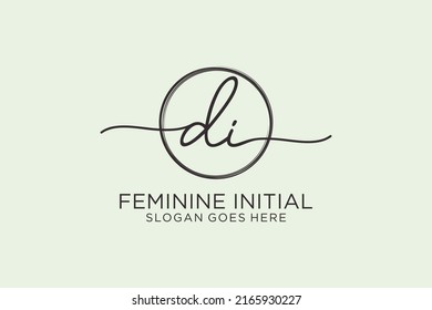 DI handwriting logo with circle template vector logo of initial signature, wedding, fashion, floral and botanical with creative template.