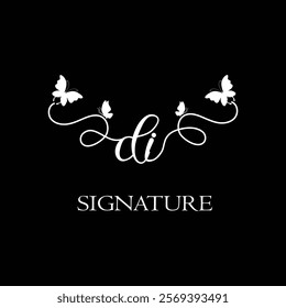 DI Handwritten initial letter, DI simple signature vector logo with butterfly shape variation, beauty, photography letter logo design . D I