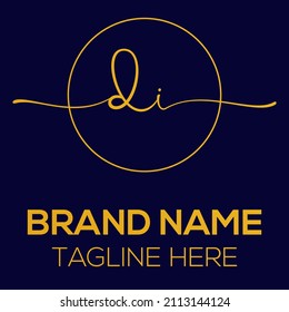 di initial handwriting logo, circle template vector, di logo, luxury gold logo, elegant logo.