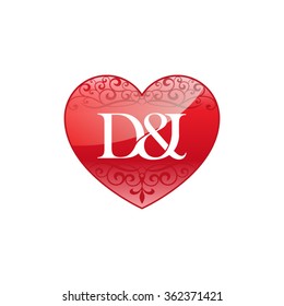D&I initial letter couple logo with ornament heart shape