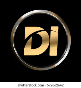 di initial letter logo inside circle shape, di inside o rounded lowercase logo gold silver