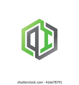 DI initial letters loop linked hexagon logo black gray green