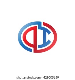 DI initial letters looping linked ellipse logo red blue
