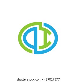 DI initial letters looping linked ellipse logo blue green