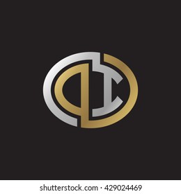 DI initial letters looping linked ellipse elegant logo golden silver black background