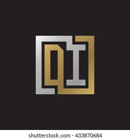 DI initial letters looping linked square elegant logo golden silver black background