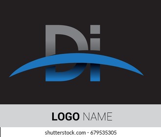 DI initial logo company name colored grey and blue swoosh design.