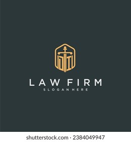 DI initial logo monogram with shield and sword style design for law firm