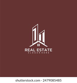 DI initial monogram building and roof logo for real estate